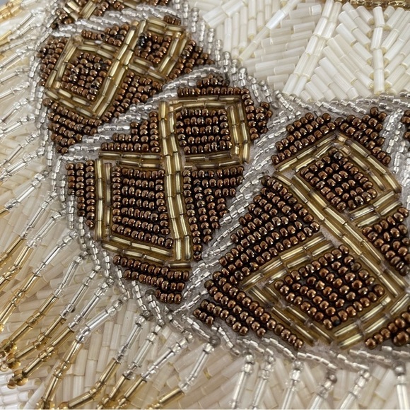 Vintage Nina Ricci Paris Glamorous White & Gold Bead Fringe Evening Purse - Picture 5 of 15